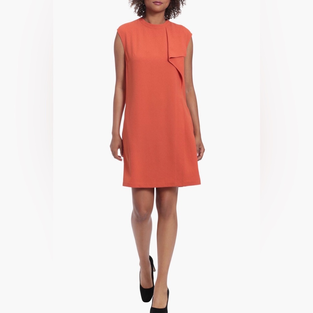 London Times Vibrant Orange Asymmetrical Dress With Pockets